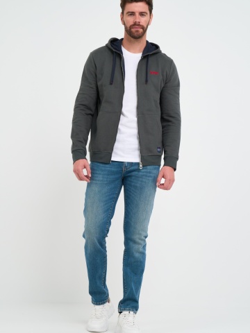 Lee Cooper - Hanorac barbat cu gluga si fermoar cu logo aplicat - Img 8