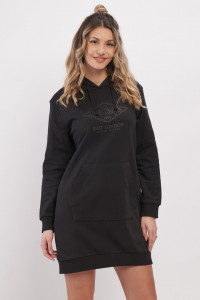 Lee Cooper - Hanorac de dama tip rochie cu buzunare si gluga cu logo inscriptionat