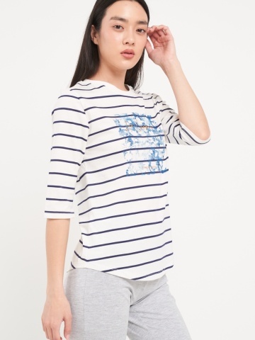 Lee Cooper - Tricou dama cu dungi si imprimeu grafic - Img 5