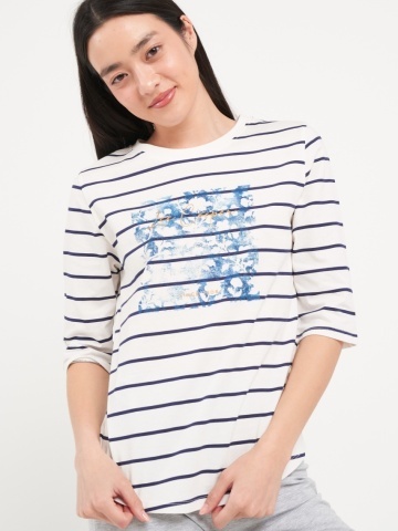 Lee Cooper - Tricou dama cu dungi si imprimeu grafic - Img 2