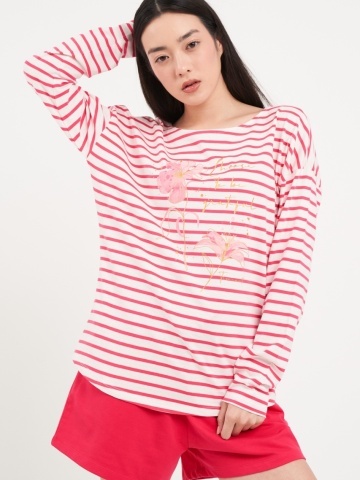 Timeout - Tricou dama cu maneca lunga si dungi