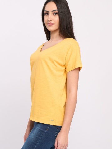 Timeout - Tricou dama de culoare uniforma cu decolteu in V - Img 4