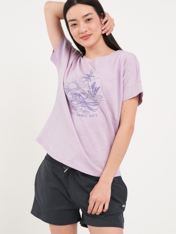 Timeout - Tricou dama de culoare uniforma cu imprimeu grafic - Img 5