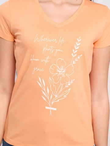 Timeout - Tricou dama maneca scurta cu imprimeu si decolteu in V - Img 2