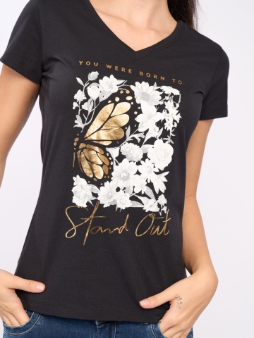 Timeout - Tricou dama maneca scurta cu model floral - Img 2