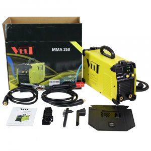 Aparat de sudura de uz industrial VELT MMA 250 ce contine pachetul