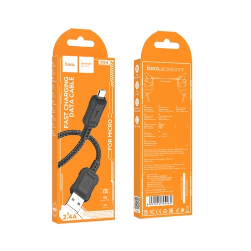 Cablu USB HOCO pentru iPhone Lightning 8-pini, 2.4A, Leader X94, Negru