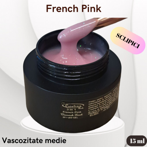Gel UV 3 in 1 French Pink Diamonds Touch/ Sclipici - 15 ml