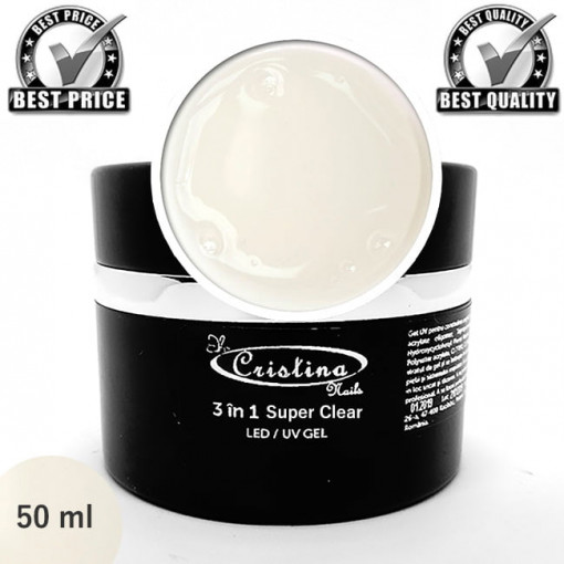 Gel UV/LED 3 în 1 Super Clear - Cristina Nails 50 ml - Vâscozitate Ridicată