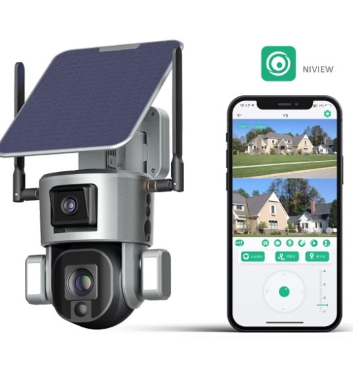 Camera de Supraveghere cu Panou solar 6W, 8 MP, Rezolutie 4K, Ultra HD, H-Go®, PTZ Bullet, CCTV IP fara fir, Zoom Optic 10x, Exterior IP66, Rotire 355°, 6 Leduri, Comunicare bidirectionala, Alarma, Senzori miscare IR 50m, Argintiu