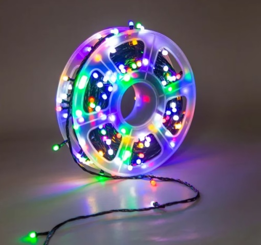 Rola Instalatie de Craciun Liniara , 8 Jocuri de Lumini Interschimbabile, Alimentare La Priza Pentru Interior/Exterior, Rola 80m, Fir Negru, Multicolor
