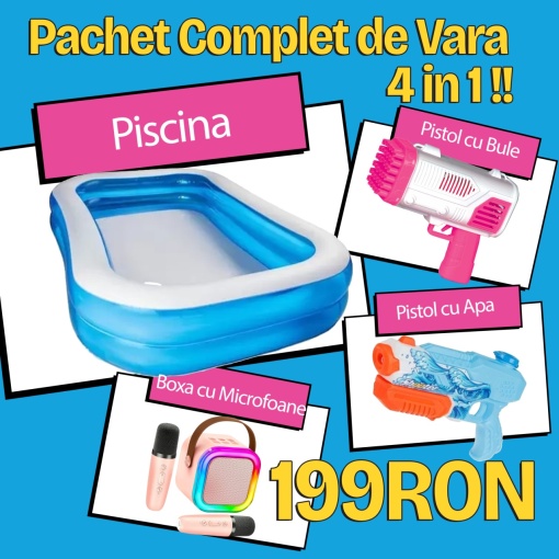 Pachet complet de vară: Piscină + Boxă Karaoke + Pistol Apă + Pistol Baloane