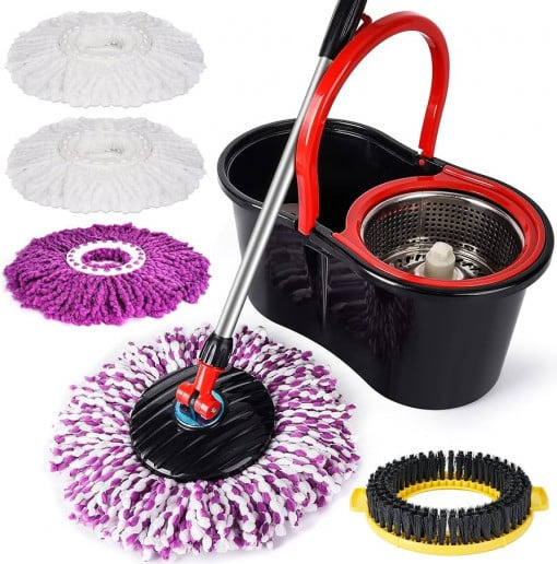 Set mop MAGIC rotativ 360 gr cu talpa si cuva din inox , 4 rezerve diferite + Perie rosturi,covoare INCLUSE