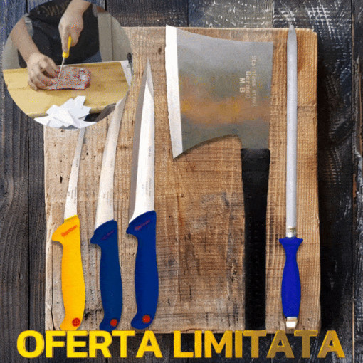 SET CUȚITE PROFESIONALE, 5 PIESE - 3 CUȚITE, MASAT PLUS SATÂR GRATIS
