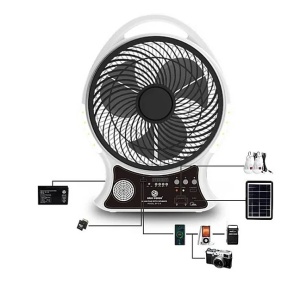 Ventilator Q F620 cu incarcare solara AC DC 18W 35cm 2 becuri led powerbank bluetooth radio FM USB - Img 3