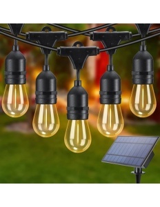 Ghirlandă Solară Decorativă 10m cu 10 Becuri LED Filament 2W – Lumina Caldă, IP65, Panou Solar & Încărcare USB, Interconectabilă - Img 2