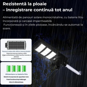 Lampa Solară LED 450W cu 3 Camere Supraveghere 4G, Slot SIM, Rotativă, 12MP — Viziune Nocturnă, Audio Bidirecțional, Detectare Mișcare, IP65 - Img 2