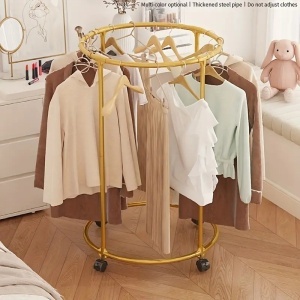 Suport rotund haine, oțel inox, cromat, 130 cm, 40 kg, pe roți - Img 2