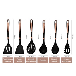 Set 16 Piese Ustensile Bucătărie din Silicon & Set Cuțite cu Suport – Design Modern, Multifuncțional - Img 3