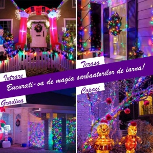 Rola Instalatie de Craciun Liniara , 8 Jocuri de Lumini Interschimbabile, Alimentare La Priza Pentru Interior/Exterior, Rola 80m, Fir Negru, Multicolor - Img 4