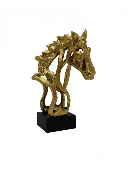 Statueta Moderna Bust Cal Auriu Pe Postament Negru 30 cm