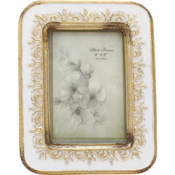 Rama Foto Vintage Cu Model Dantelat Alb/Auriu H 22 cm