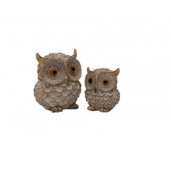 Set 2 Statueta Bufnita cu pui auriu deschis spre culoarea sampaniei