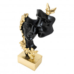 Statueta Neagra Cuplu Cu Flori Aurii in semiprofil