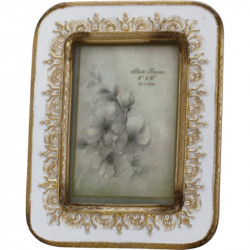 Rama Foto Vintage Cu Model Dantelat Alb/Auriu H 22 cm semiprofil