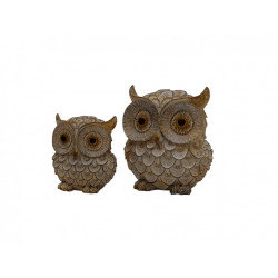 Set 2 statuete simpatice bufnita cu puiul sau auriu - bej