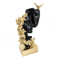 Statueta Neagra Cuplu Cu Flori Aurii cu baza aurie