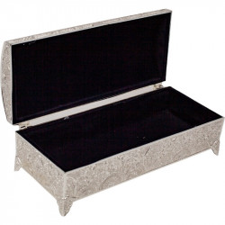 Caseta Bijuterii Argintata Model Filigranat deschisa interior catifea neagra