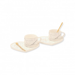 Set 2 Cani Cu Farfurioare Inima Albe