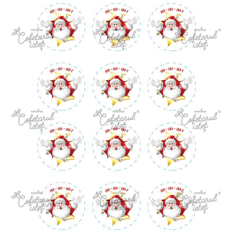 Vafa imprimata Craciun Model 7, Mos Craciun 12 Decoruri Ø 6 cm, A4 - Cofetarul Istet