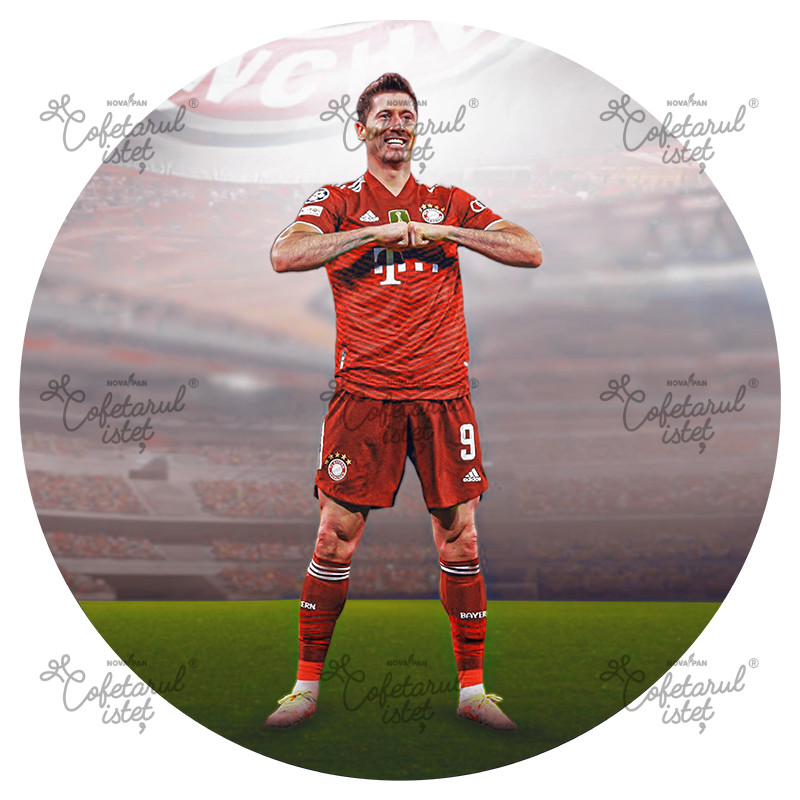 Pasta Zahar imprimata Fotbal Lewandowski Model 1, Ř 20 cm - Cofetarul Istet