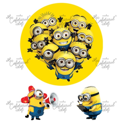 Печатни вафли Minioni Minioni Model 5, Ø 20 cm и 2 декорации 8 cm, A4 - Сладкарски изделия