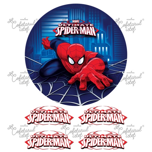 Печатни вафли SpiderMan Модел 5, Ø 20 cm и 4 декорации Ø 9,5 cm, A4 - Сладкарски изделия