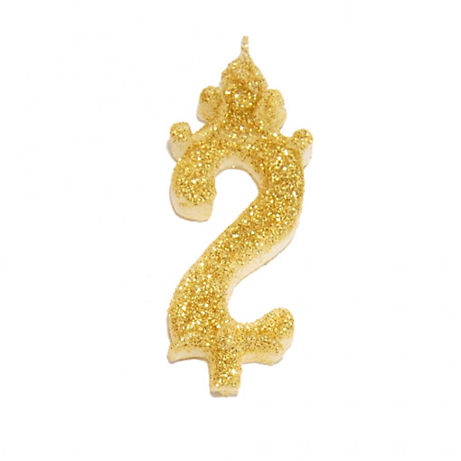 Свещ за торта H 8,5 cm, Фигура 2, Златна