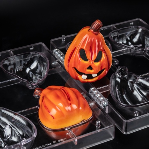 Csokoládé 3D forma, merev műanyag, kapcsokkal, tök Halloween 8 x 7,8 x H 10,5 cm, 45 gr, 45 g