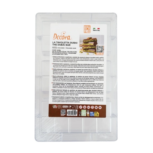 Csokoládétáblák 15 x 7 x H 2 cm - Dubai polikarbonát forma, 3 üreg, 225 g