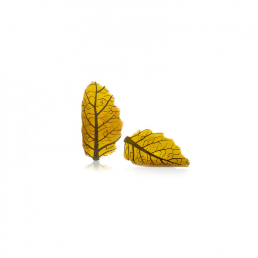 Dupla sárga ívelt leveles csokoládé dekoráció, 3,3x1,9 cm, 120 gr, 144 darab