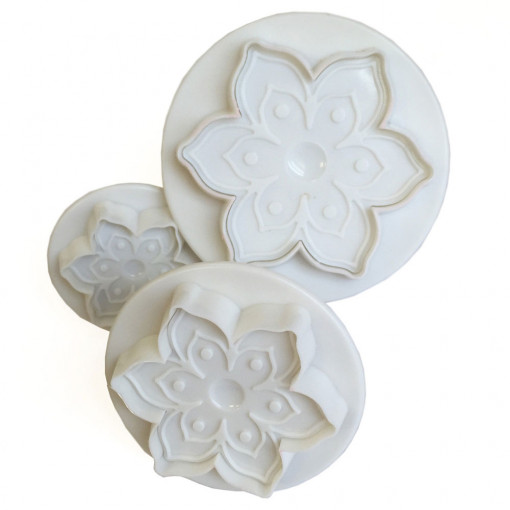 Flower 6 Petals - Plastic Cutters with Extractor Ø 4 - 7 cm, Set of 3 pcs