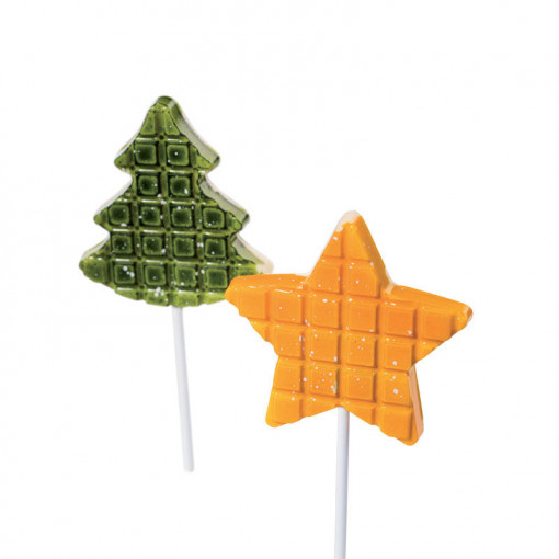 LolliPops Модел "Брад и звезда", пластмасов калъп с 4 кухини Ø 7,6 / 7,7 x H 0,9 cm, комплект от 2 части
