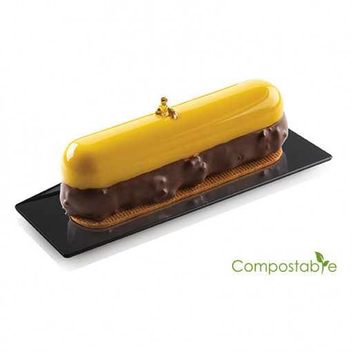 Plastic Base Single Portion Presentation, Compostable Black Rectangle, 14 x 4 cm, Set 100 pcs