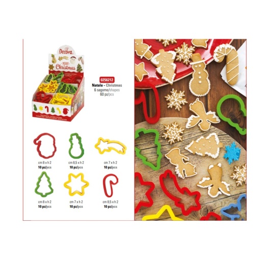 Plastic Christmas Cutters 6 Models 7 - 8.5 x H 2 cm, 60 pieces