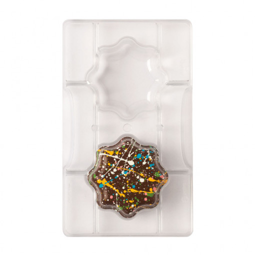Polikarbonát forma Csokoládé Csokoládé Cosulet Nagy virág Ø 7.5 x H 2.5 cm, 5 üreg, 20x12xH2cm, 5 üreg, 20x12xH2cm