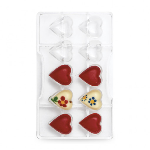 Polycarbonate Chocolate Mould, Heart Ø 3.5 cm, 10 Cavities, 20 x 12 x H 2 cm