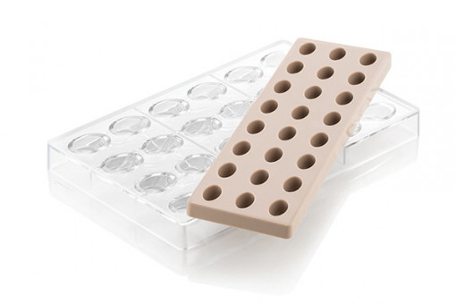 Polycarbonate + silicone mould kit, 24 cavities, 2.3 x 3.3 x H 1.5 cm, 8.5 ml (CH014)