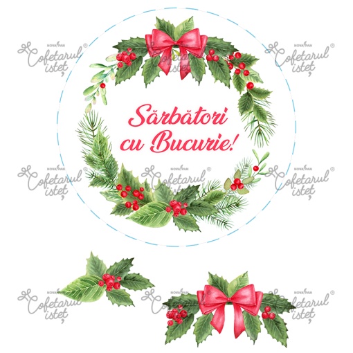 Printed Sugar Paste Christmas Model 2, Ø 20 cm and 2 Decorations, A4 - Confectioner Istet