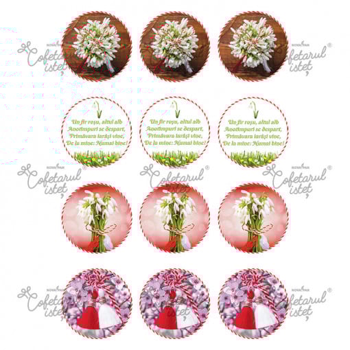 Printed Sugar Paste For Her, Martisor Model 8, 12 Decorations Ø 6 cm, A4 - Confectioner Istet